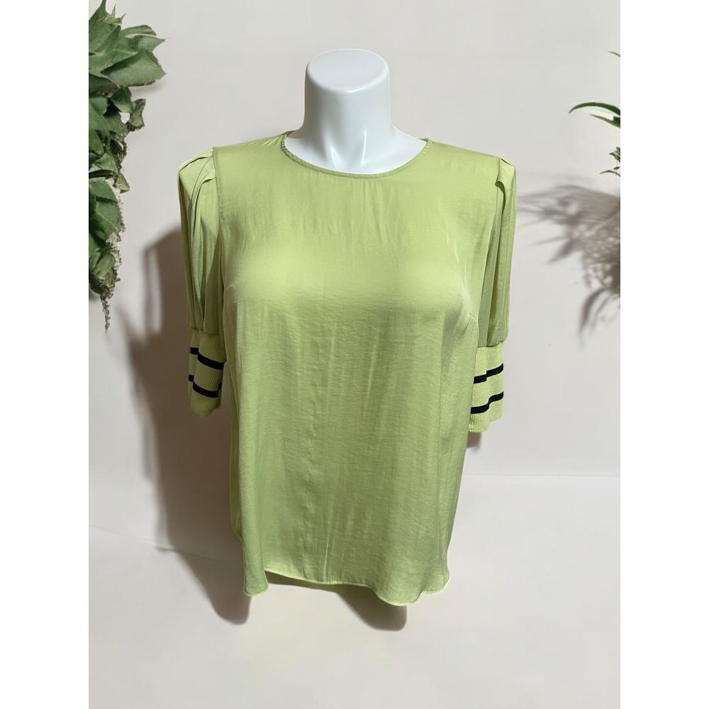 Simply‎ Vera VeraWang Lime Green Blouse with Striped Sleeve Detail Office Size L